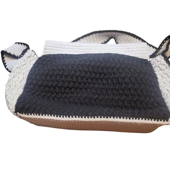 Handmade Crochet Granny Tote XL Black Gray Retro Crossbody Skater Alt Festival - Picture 2 of 8